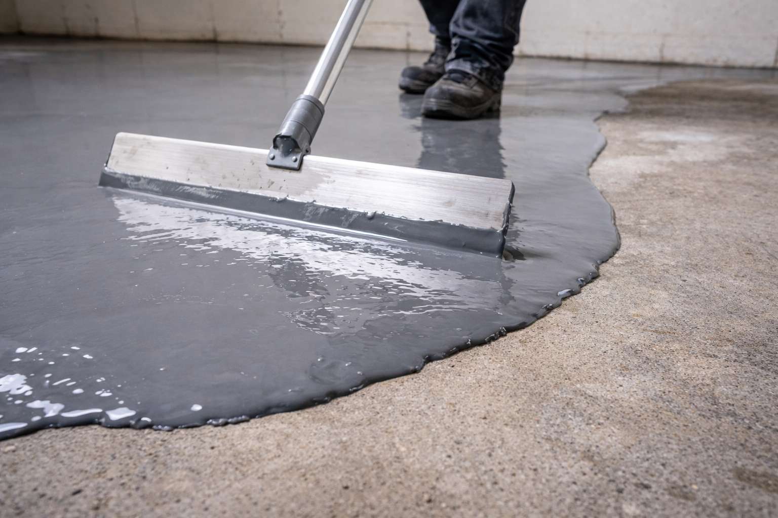 Application of ArmorPoxy vapor barrier primer to seal a concrete slab against below-grade moisture drive.