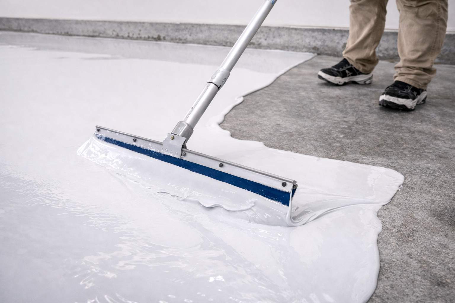 Applying 100% solids epoxy base coat to prevent hot-tire pick-up